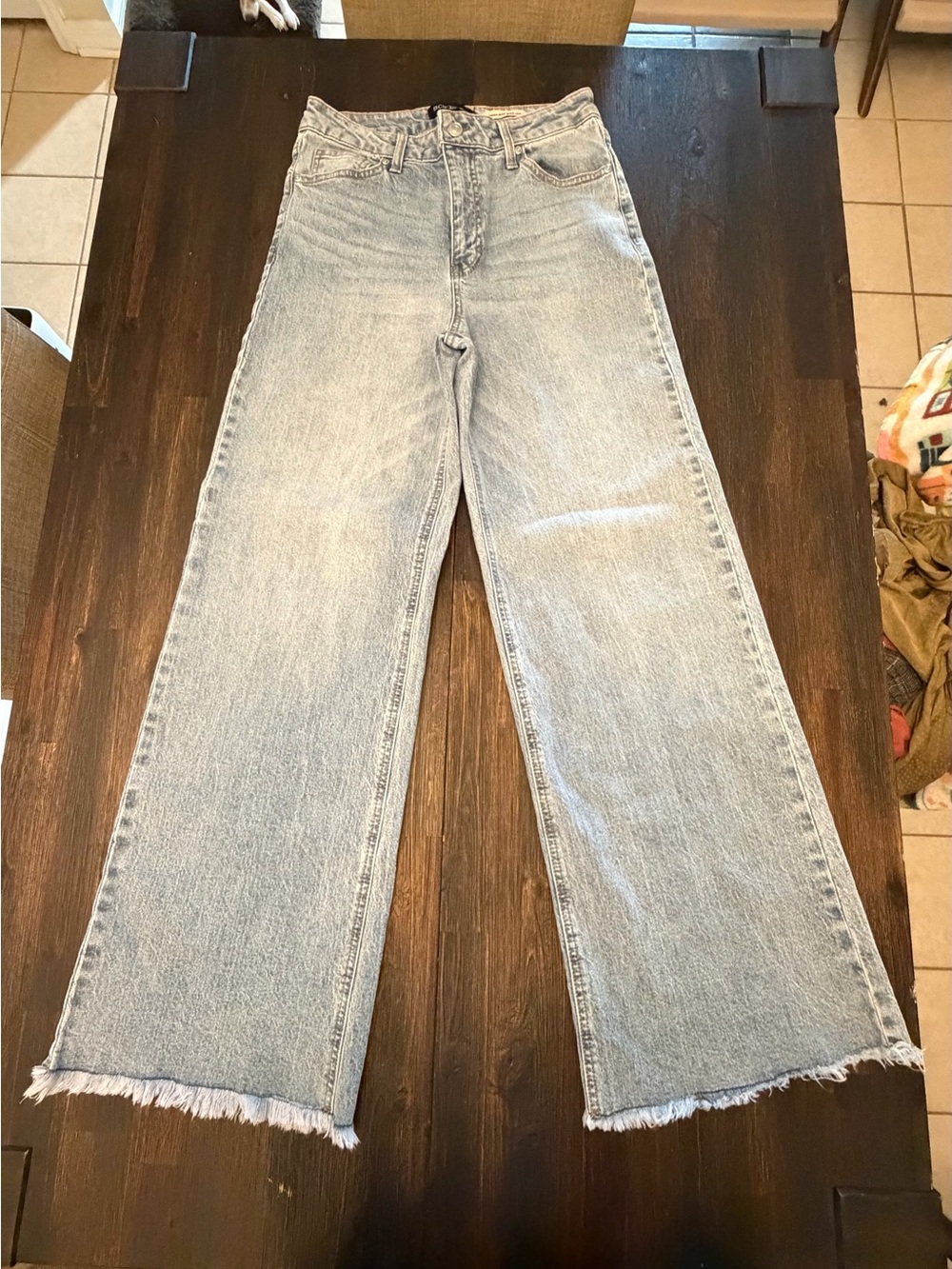 BCBGeneration Light Blue Wide Leg Frayed Hem Jeans